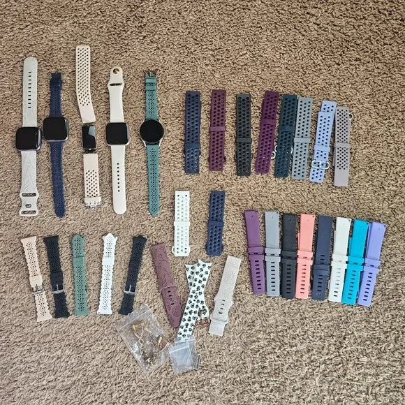 READ Lot of 5 Fitbit Watches & Samsung Watch + 29 Bands and Chargers Untested - Picture 1 of 12